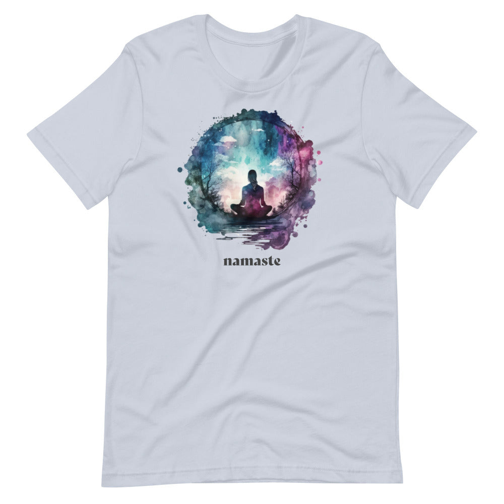 Namaste Yoga Meditation TShirt - Watercolor Sphere - Light Blue Color - https://ascensionemporium.net